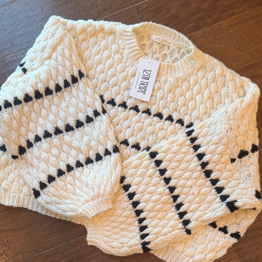 12th Tribe Cream and Black Knit Sweater